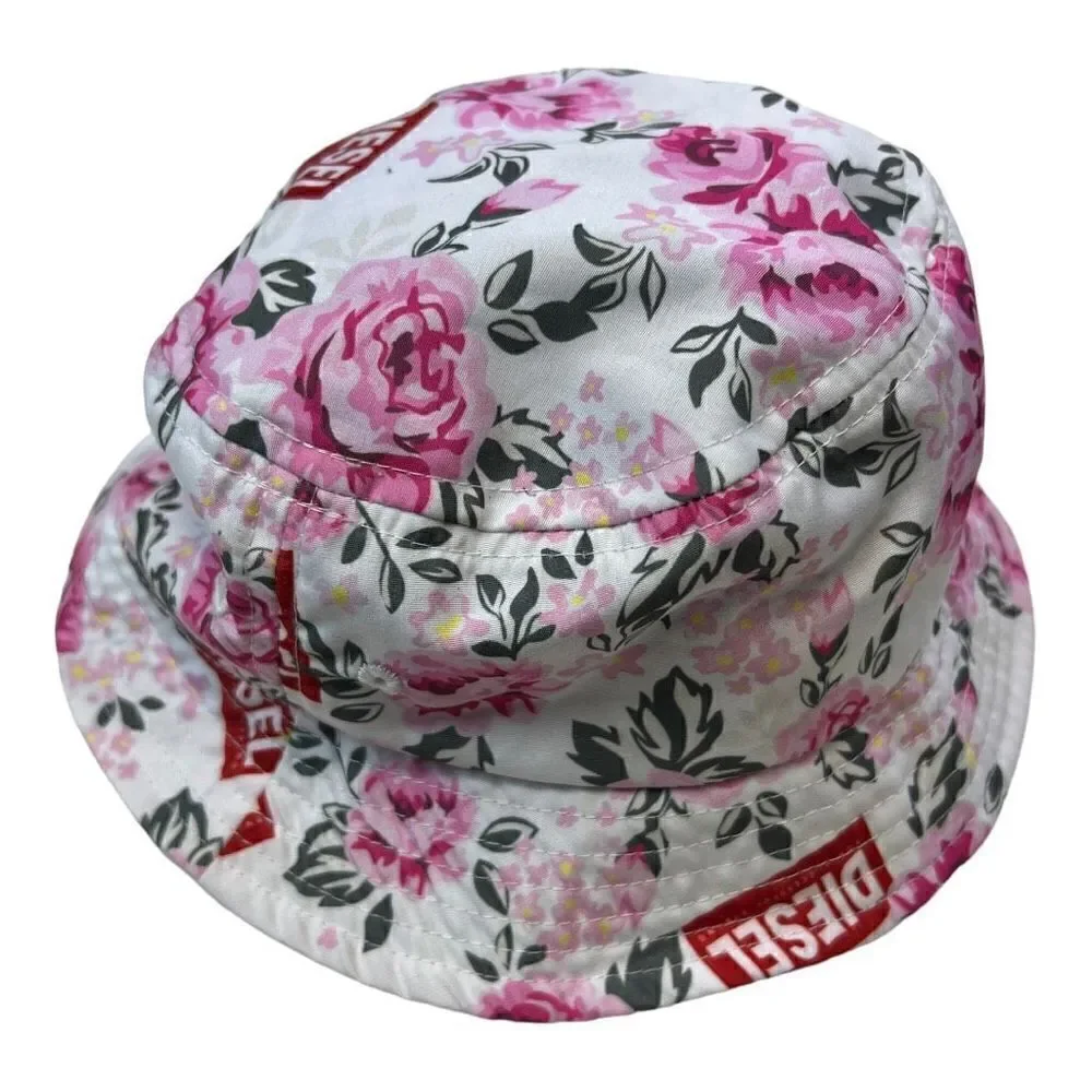 Diesel Kids Girls Floral Print Summer Fashion Packable Bucket Hat Pink One-Size